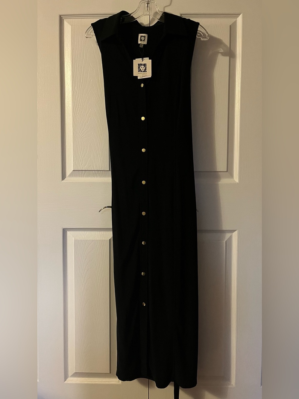 Anne Klein Black Button-Front Maxi Dress with Gold Buttons